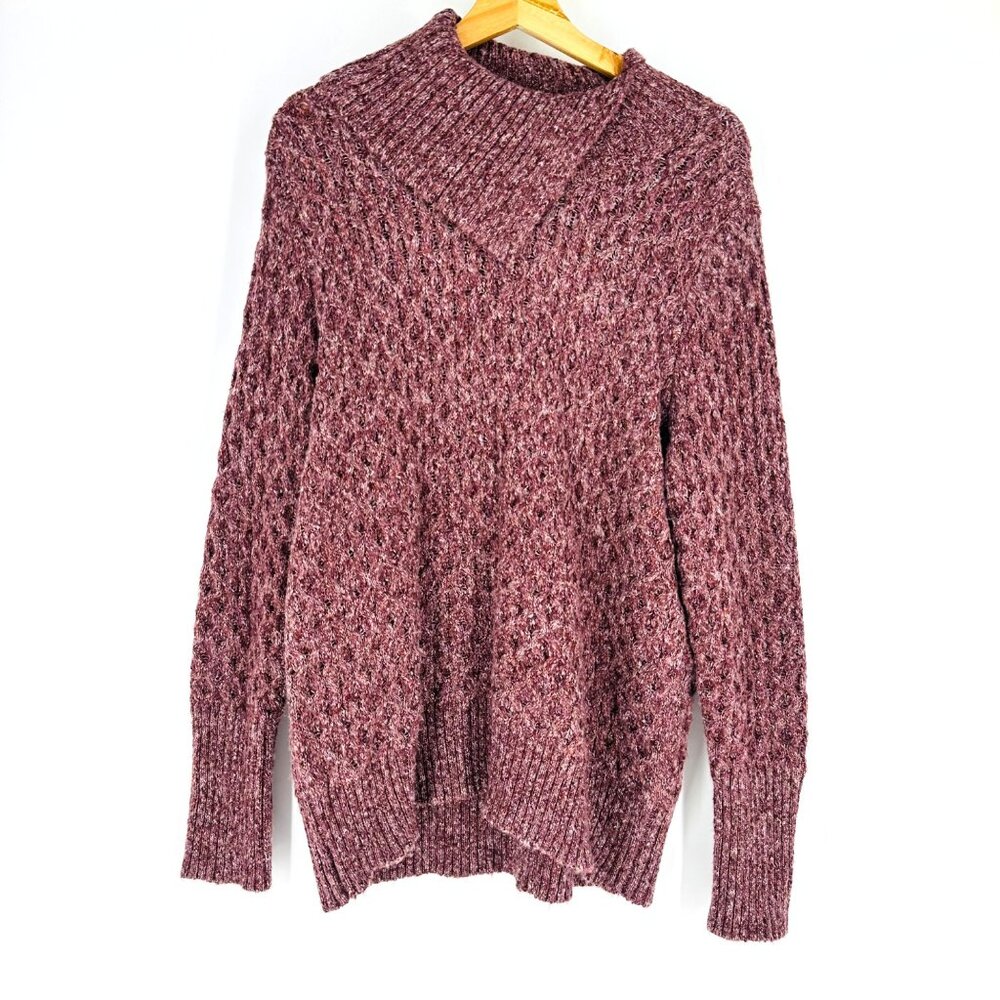 Retrology Purple Chunky Knit Asymmetric Neck Pullover Sweater Plus Size 1X NWT